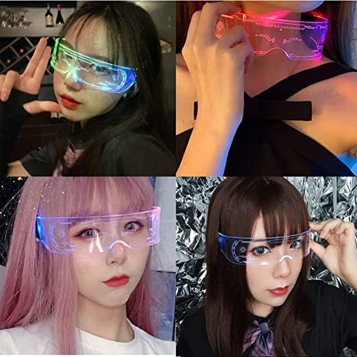 Led Glasses 7 Colors & 5 Modes, Rectangular, Retro, Multicolour (7 colors), Luminous Glasses for Halloween Cosplay Party Bar - FylorLed Glasses 7 Colors & 5 Modes, Rectangular, Retro, Multicolour (7 colors), Luminous Glasses for Halloween Cosplay Party BarWomens Sunglasses