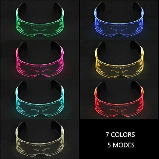 Led Glasses 7 Colors & 5 Modes, Rectangular, Retro, Multicolour (7 colors), Luminous Glasses for Halloween Cosplay Party Bar - FylorLed Glasses 7 Colors & 5 Modes, Rectangular, Retro, Multicolour (7 colors), Luminous Glasses for Halloween Cosplay Party BarWomens Sunglasses