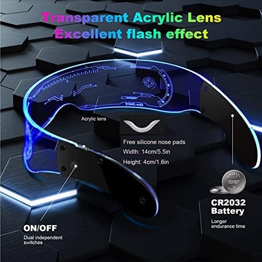 Led Glasses 7 Colors & 5 Modes, Rectangular, Retro, Multicolour (7 colors), Luminous Glasses for Halloween Cosplay Party Bar - FylorLed Glasses 7 Colors & 5 Modes, Rectangular, Retro, Multicolour (7 colors), Luminous Glasses for Halloween Cosplay Party BarWomens Sunglasses