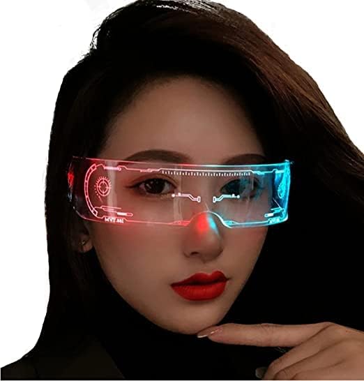 Led Glasses 7 Colors & 5 Modes, Rectangular, Retro, Multicolour (7 colors), Luminous Glasses for Halloween Cosplay Party Bar - FylorLed Glasses 7 Colors & 5 Modes, Rectangular, Retro, Multicolour (7 colors), Luminous Glasses for Halloween Cosplay Party BarWomens Sunglasses